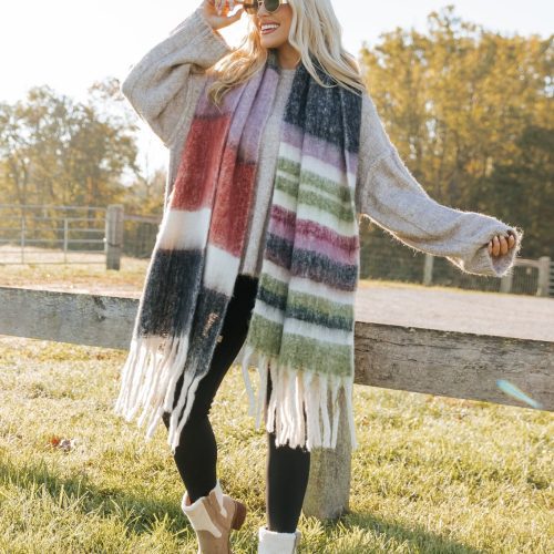 black brushed multi stripe fringe scarf 155031