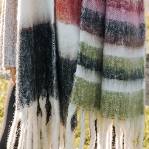 black brushed multi stripe fringe scarf 713713