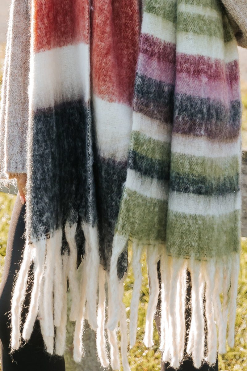 black brushed multi stripe fringe scarf 713713