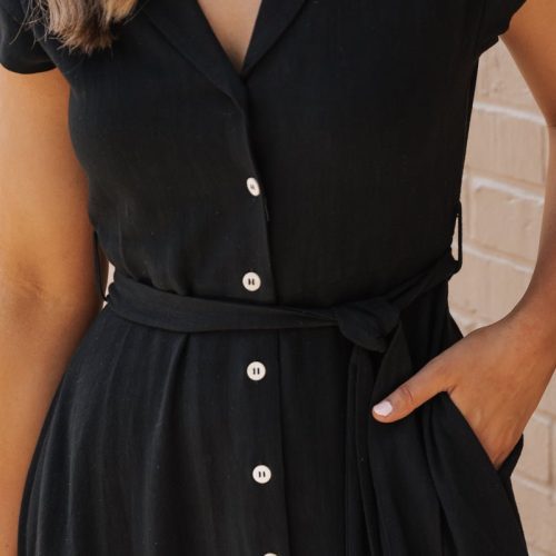 black button down tie midi dress 736856