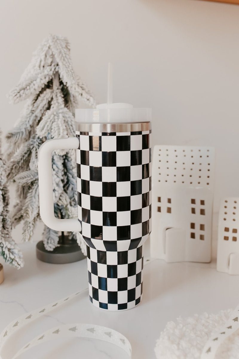 black checkered stainless steel tumbler 597920