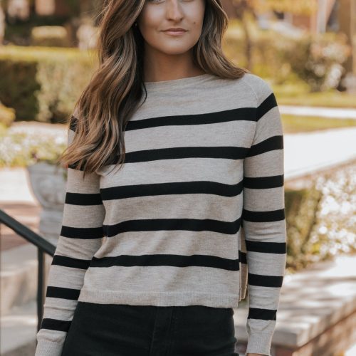 black coffee long sleeve striped sweater 183438