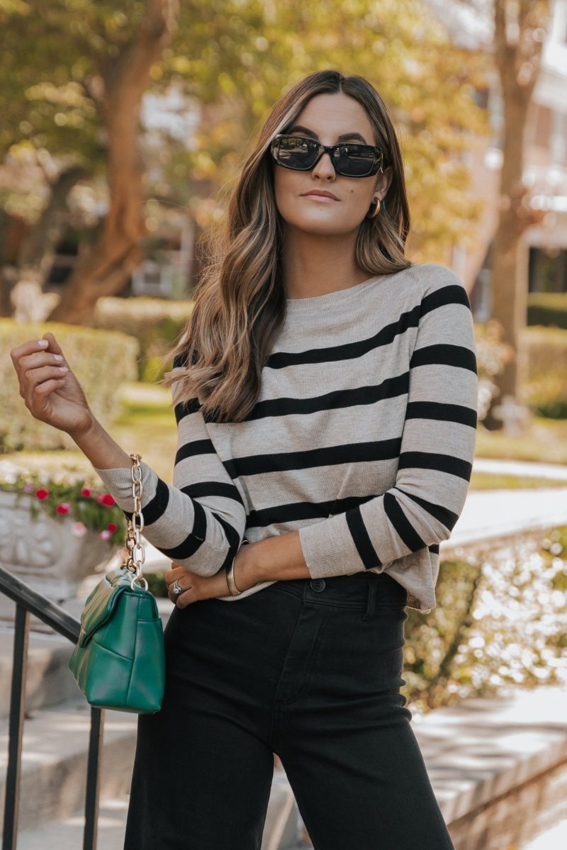 black coffee long sleeve striped sweater 440356