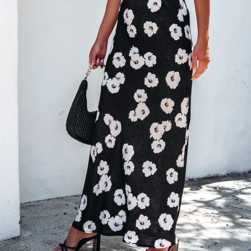 black floral print maxi skirt 330204