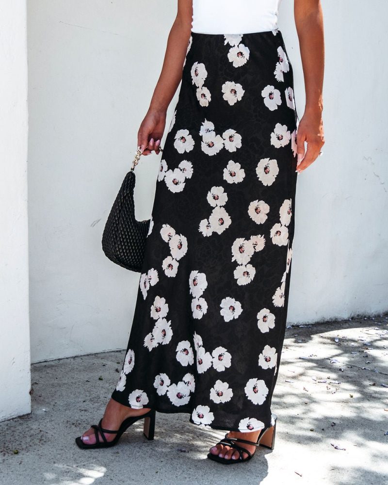 black floral print maxi skirt 330204