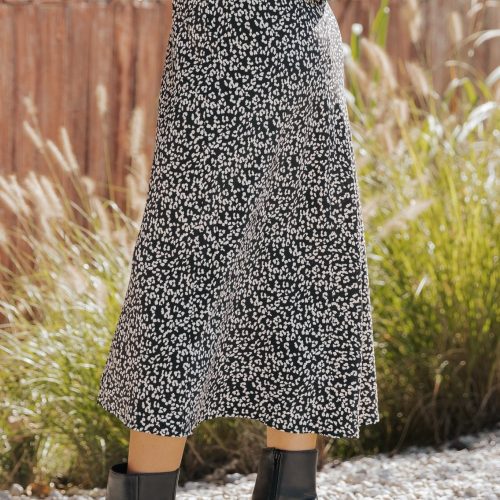 black leopard print midi skirt 507804