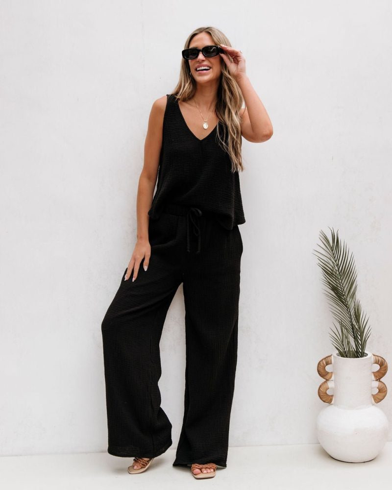 black linen wide leg pants pre order 187588