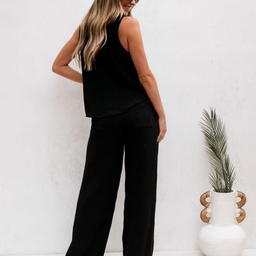 black linen wide leg pants pre order 387784