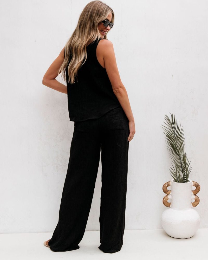 black linen wide leg pants pre order 387784