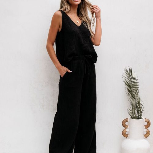 black linen wide leg pants pre order 658891