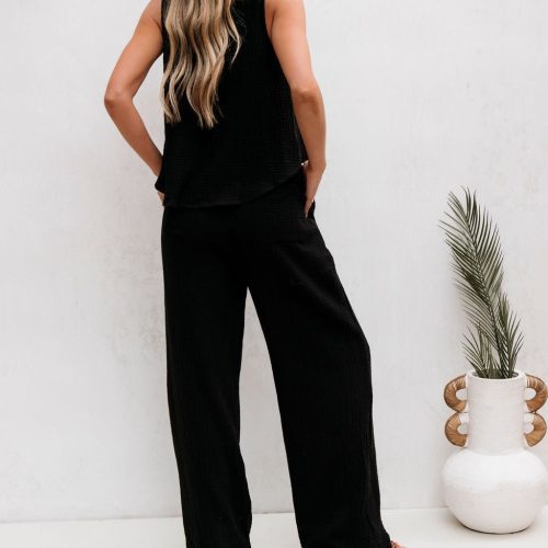 black linen wide leg pants pre order 675133