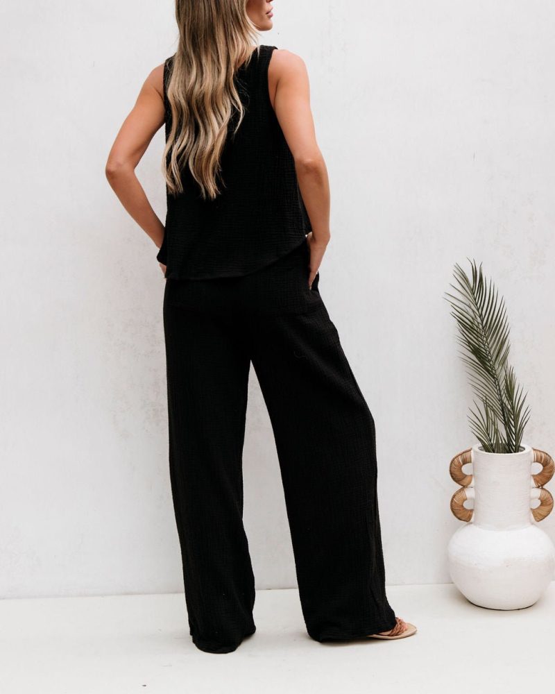 black linen wide leg pants pre order 675133