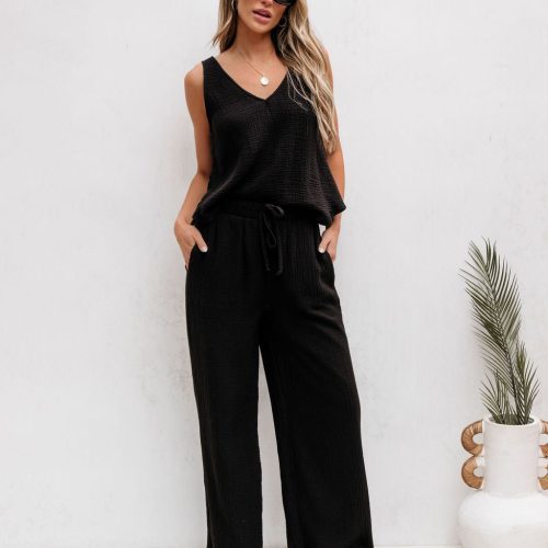 black linen wide leg pants pre order 830761