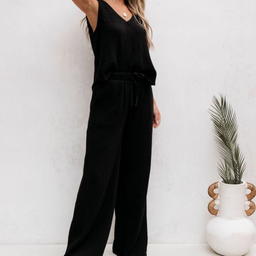 black linen wide leg pants pre order 975589