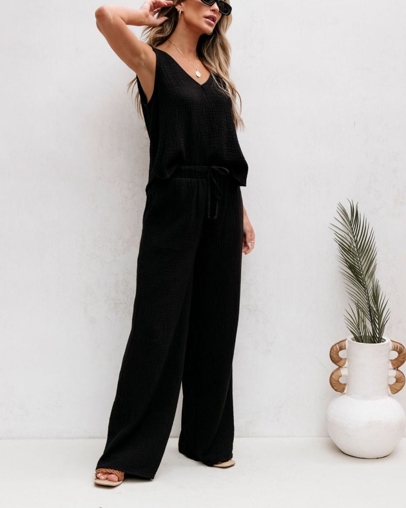 black linen wide leg pants pre order 975589