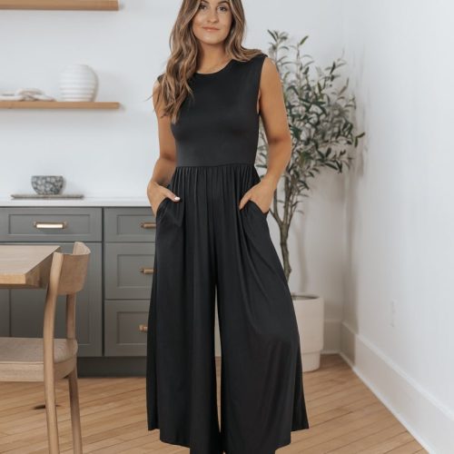 black open back wide leg jumpsuit 363673