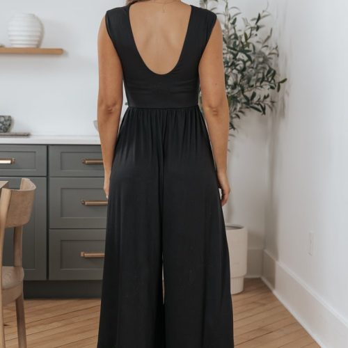 black open back wide leg jumpsuit 991423