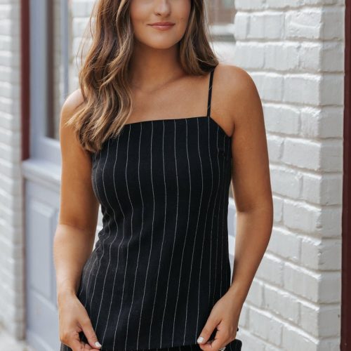 black pinstripe linen tank top 532918