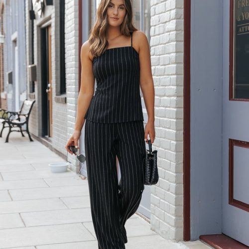 black pinstripe linen tank top 807461