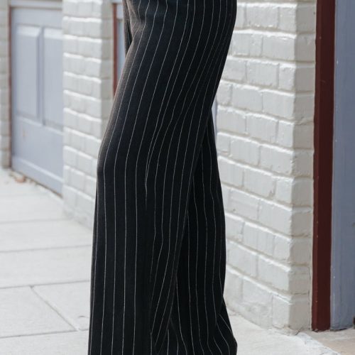 black pinstripe low rise linen pants 249323