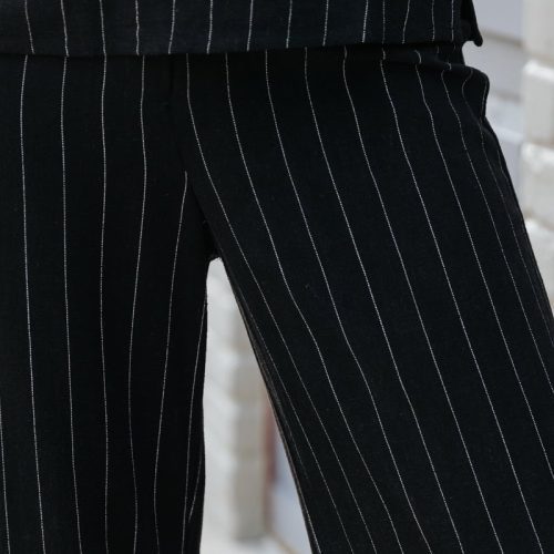 black pinstripe low rise linen pants 763789