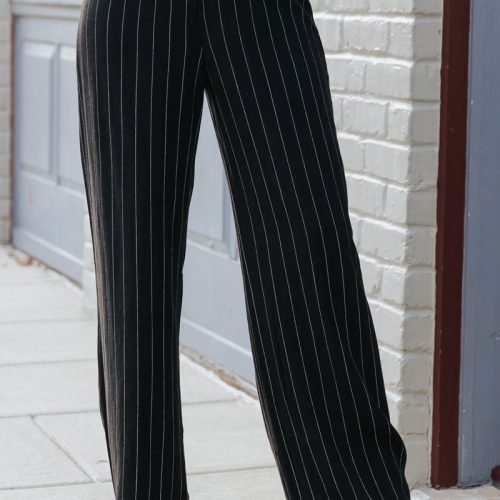 black pinstripe low rise linen pants 972714