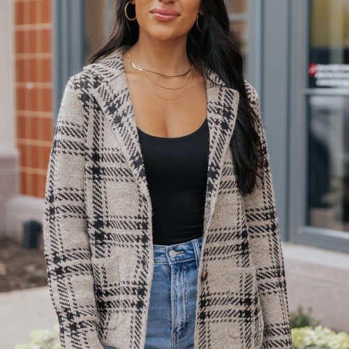 black plaid button up sweater jacket 592909