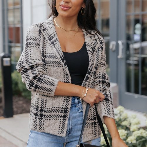 black plaid button up sweater jacket 747970