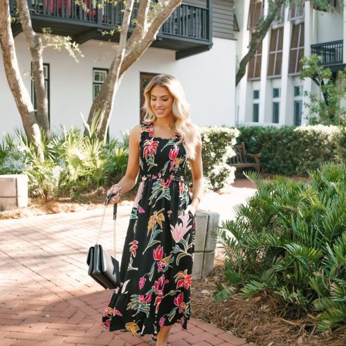 black print smocked maxi dress 581667