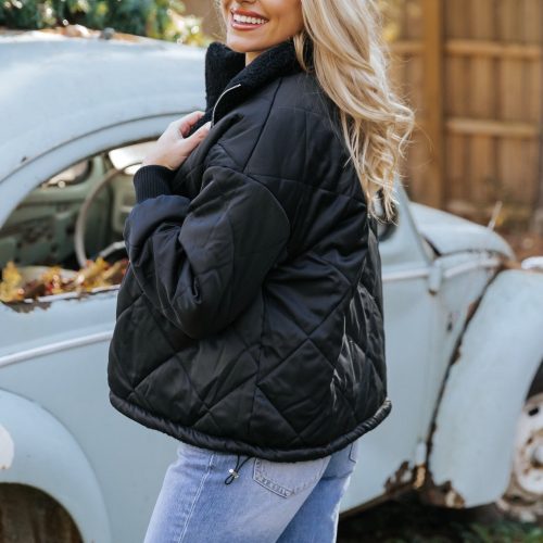 black reversible faux fur puffer jacket 144565