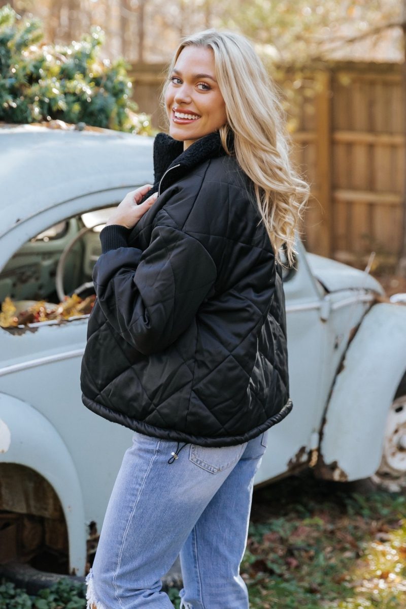 black reversible faux fur puffer jacket 144565