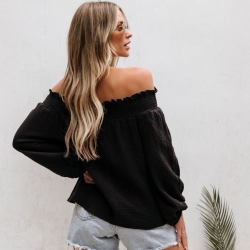 black ruffled off the shoulder top pre order 351976