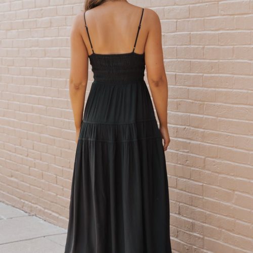 black shirred waist tiered maxi dress 241925