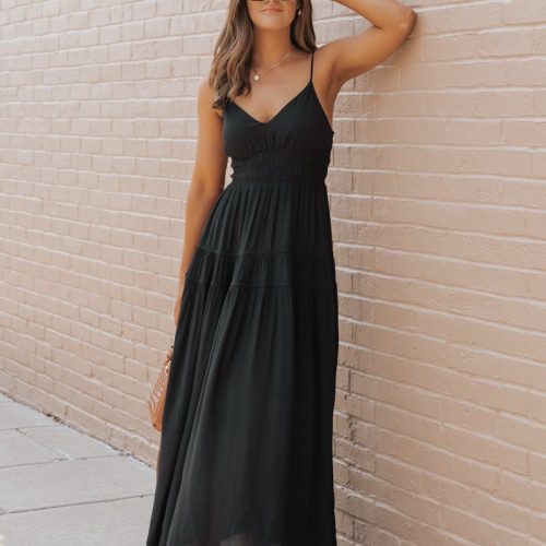 black shirred waist tiered maxi dress 351792