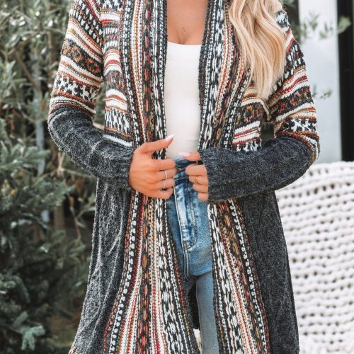 black tribal print fringe duster cardigan 273005