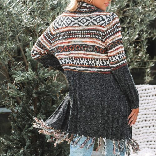 black tribal print fringe duster cardigan 352613