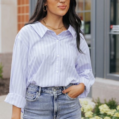 blue and white striped button down shirt 155314