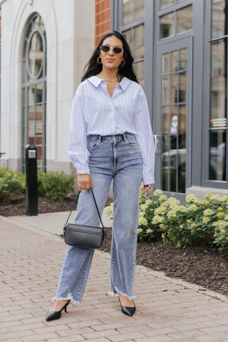 blue and white striped button down shirt 161876