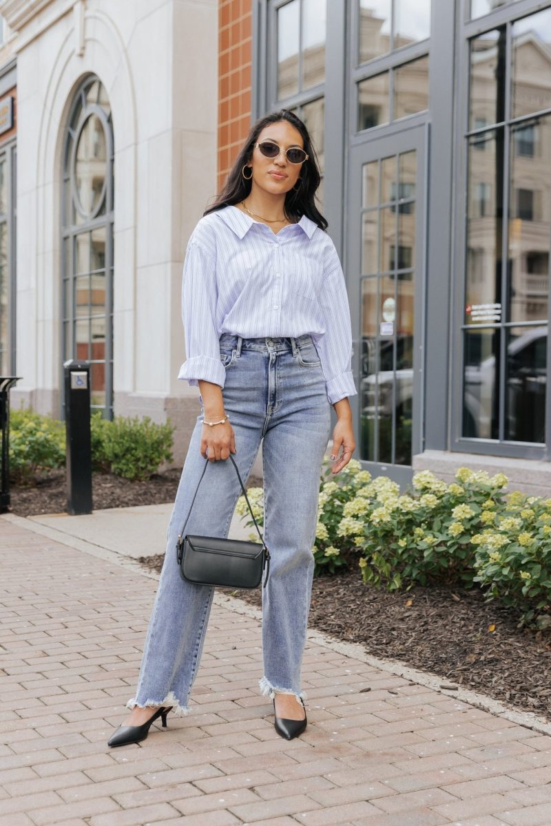 blue and white striped button down shirt 179743