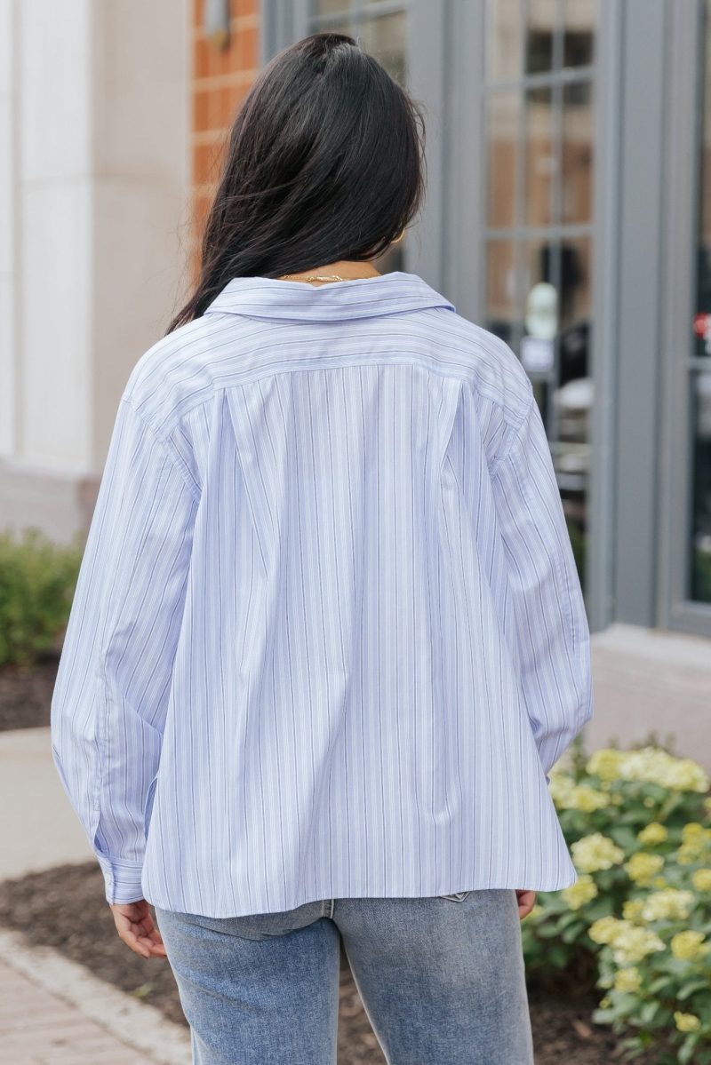 blue and white striped button down shirt 208271