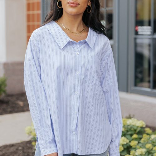 blue and white striped button down shirt 215290