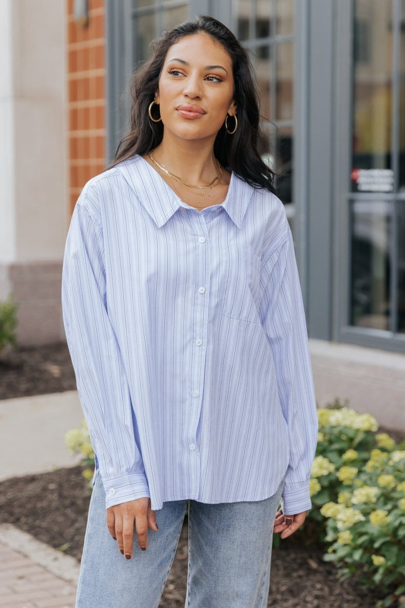 blue and white striped button down shirt 215290