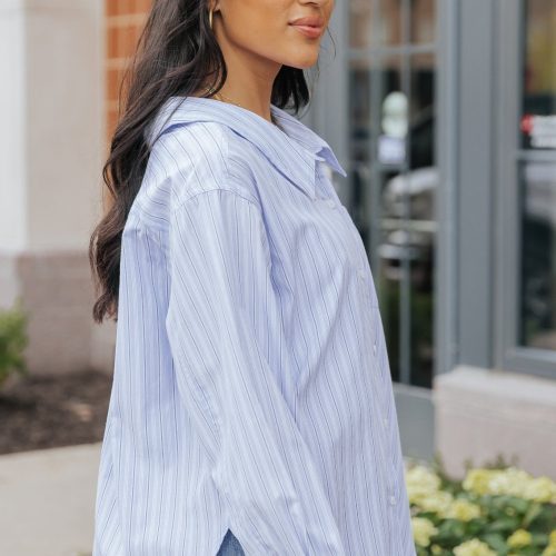 blue and white striped button down shirt 245110