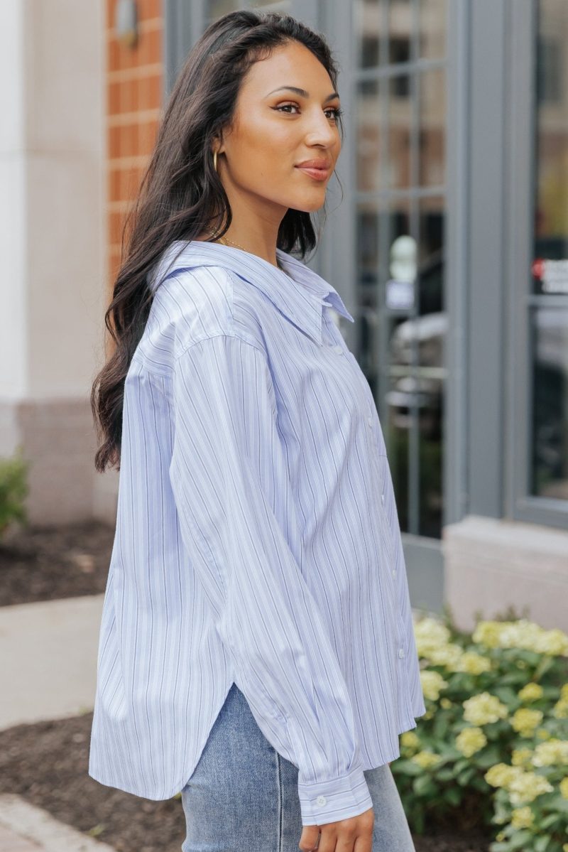 blue and white striped button down shirt 245110