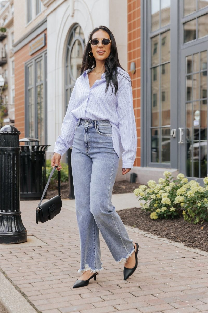 blue and white striped button down shirt 281537