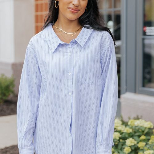 blue and white striped button down shirt 499432