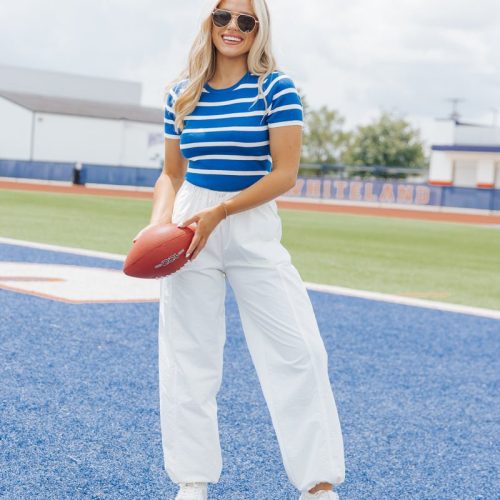 blue and white striped cropped sweater 323203