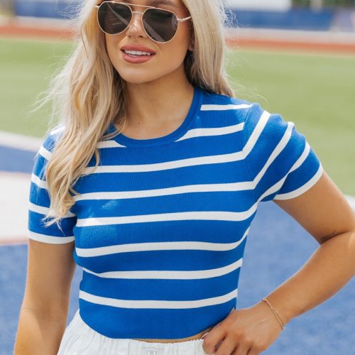 blue and white striped cropped sweater 433822