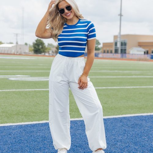 blue and white striped cropped sweater 938132