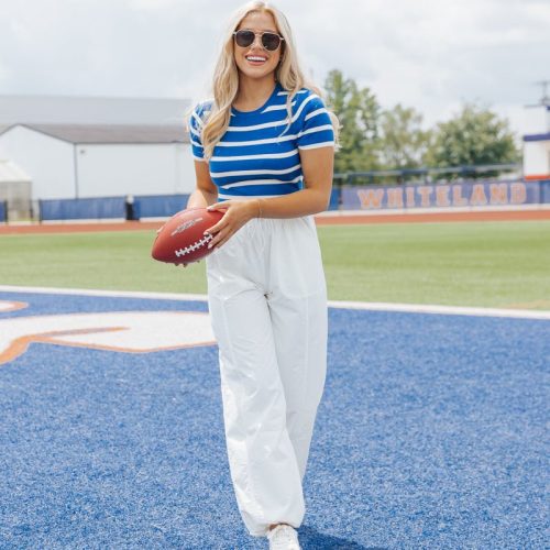 blue and white striped cropped sweater 943362